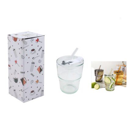 Vaso De Vidrio Con Bombilla Y Tapa