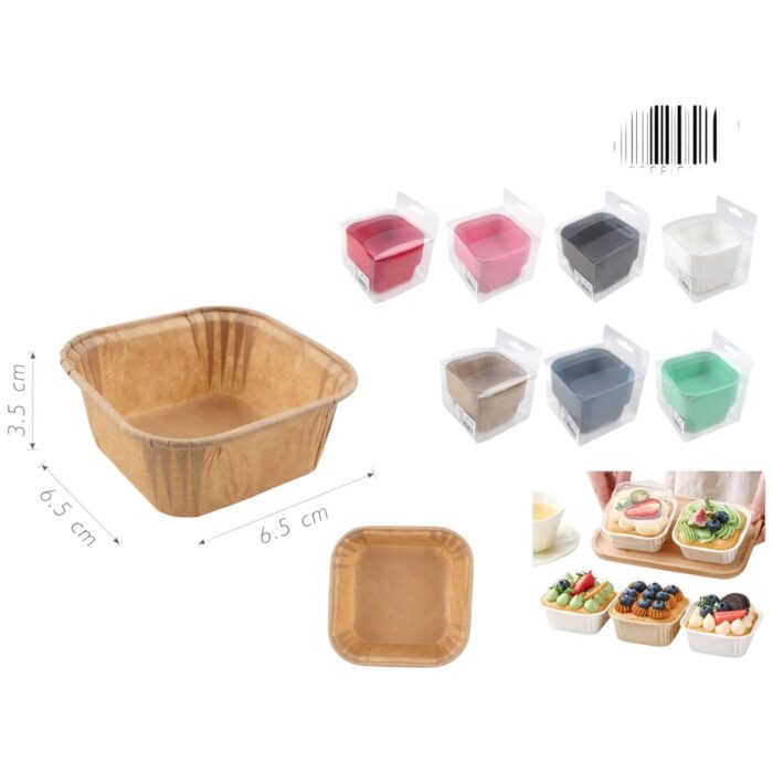 61899246 6,5*6,5*3,5 Cm Color Sólido Cuadrado De Un Solo Lado Dorado Enrollado Superior Pastel Taza En Caja + - Imagen 1