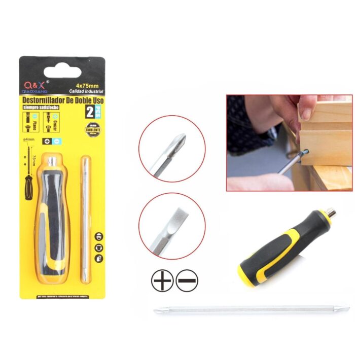 62352647 Destornillador De Doble Uso Con Mango Amarillo Y Negro 4Mm*75Mm - Imagen 1