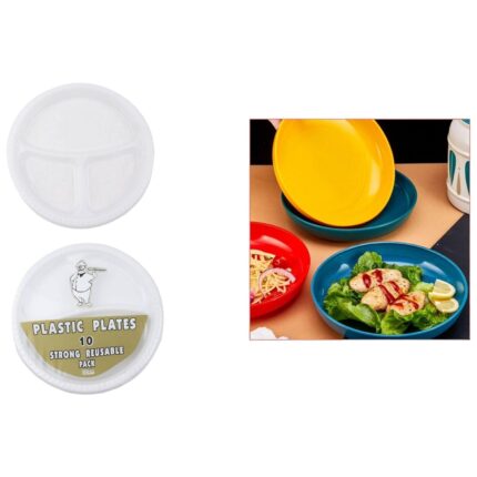 Plato Desechable Blanco Tres Division 25cm (10Pcs)