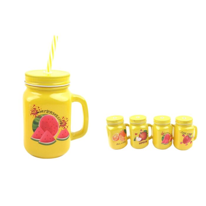 Media Fruta Amarilla No. 9 Tapa Amarilla + Pajita 10,5 (7,7)*13,4 Cm/500 Ml - Imagen 1