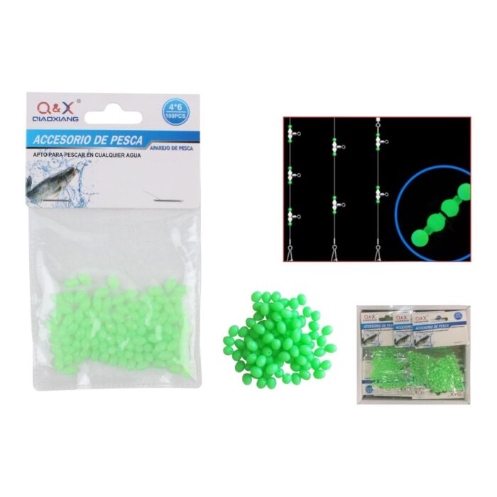 (Equipo De Pesca) Cuentas Luminosas Para Bloquear Frijoles 100Pcs 4*6 - Imagen 1