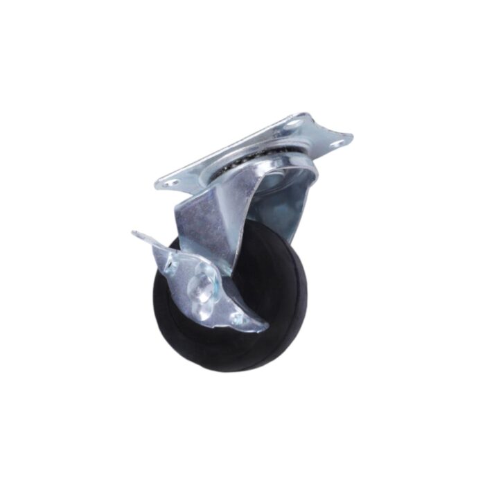 Rueda de goma industrial 2 pulgadas con freno lateral base plana - Imagen 1