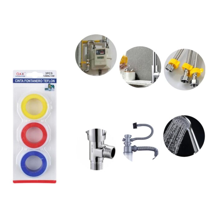 62343560 Cintas de teflón azul, amarillo y rojo 12mm x 10m (3 unidades) - Imagen 2