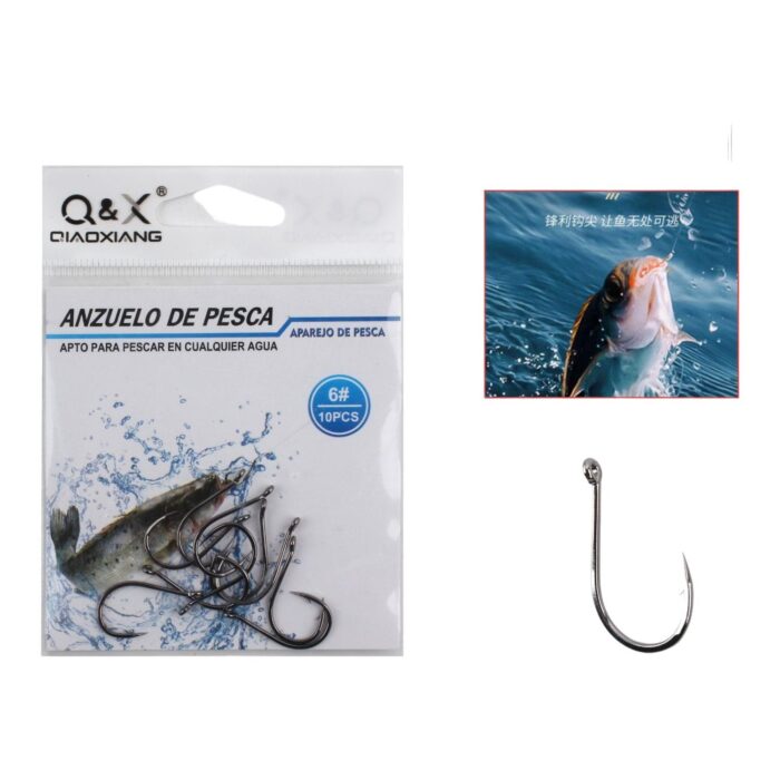 Anzuelo De Pesca Universal En Alta Mar Qianmata Con Bucle 6# 10Pc (N¨ªquel Negro) - Imagen 1