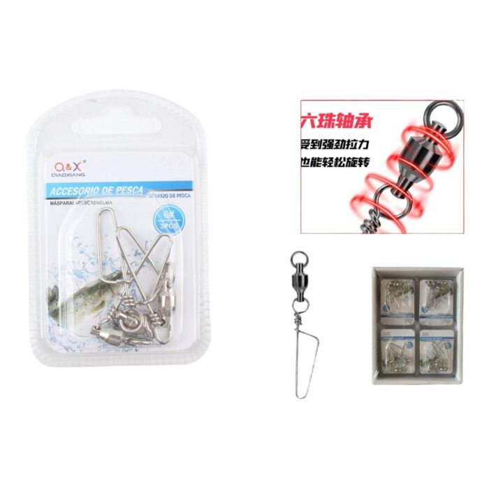 (Accesorios Para Artes De Pesca) Rodamiento Giratorio + Pasador En Forma De Zorro 6# 3Pcs - Imagen 1