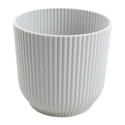 Maceta de Cerámica Blanca con Diseño Acanalado