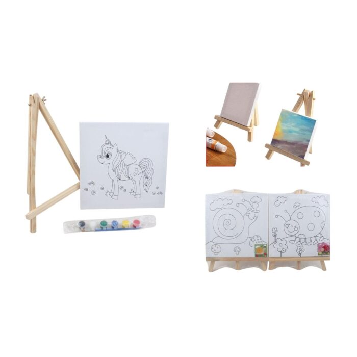 Marco Lienzo Linea + 6 Pinturas Siamesas + 1 Pincel + Caballete 25*25 - Imagen 1