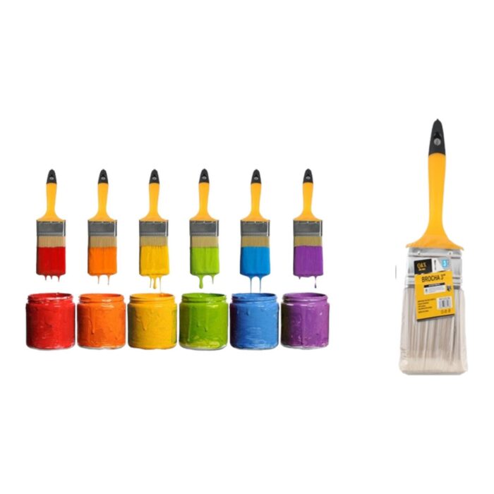 Pincel De Pintura Pet Con Cola Negra Y Mango De Pl¨¢stico Amarillo, 2 Pulgadas - Imagen 1