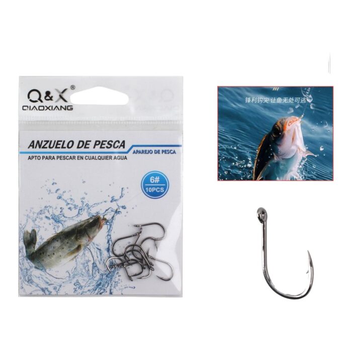62354317 Anzuelo De Pesca Universal Iseni Con Bucle 6# 10Pc (N¨ªquel Negro) - Imagen 1