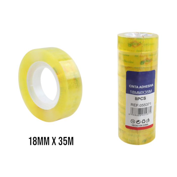 62343195 Cinta adhesiva ultratransparente amarilla 1.8cm x 35y (8 piezas por tubo) - Imagen 1