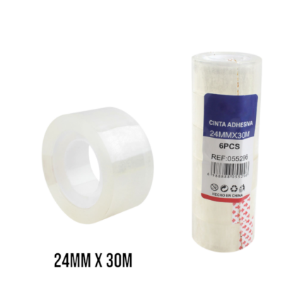 Cinta adhesiva pequeña transparente 2.4cm x 30y (6 piezas por tubo)