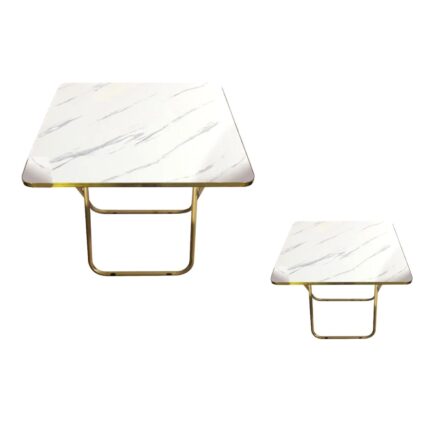 Mesa Plegable Cuadrada Con Diseño De Mármol Blanco, 60X60X70Cm, Marco Dorado