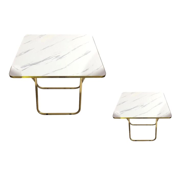Mesa Plegable Cuadrada Con Diseño De Mármol Blanco, 60X60X70Cm, Marco Dorado - Imagen 1