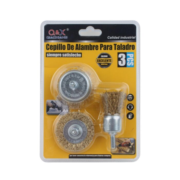 Cepillo de alambre de acero con escuadra + cabezal de esmeril 3 piezas - Imagen 2