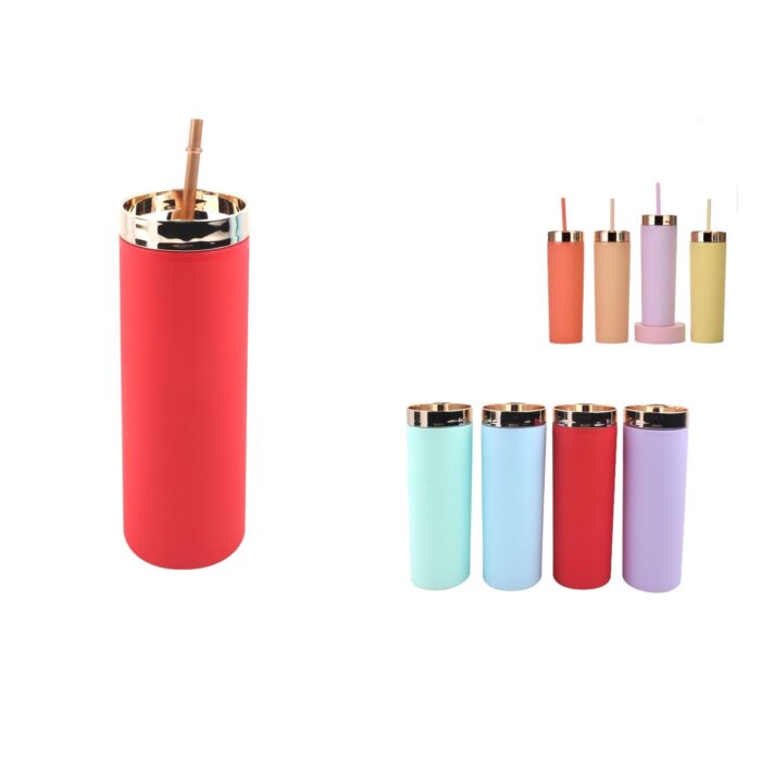 60087195 Zsb-020640 Vaso Con Pajita Recto Peque?o Galvanizado 500Ml - Imagen 1