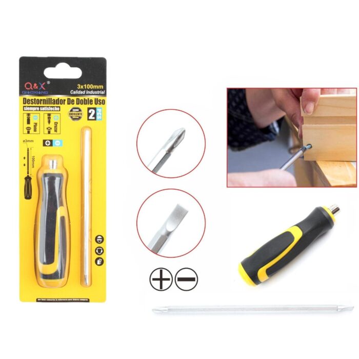 Destornillador De Doble Uso Con Mango Amarillo Y Negro 3Mm*100Mm - Imagen 1