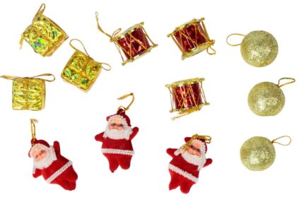 Set de adornos navide?os dorado y rojo 12 unidades