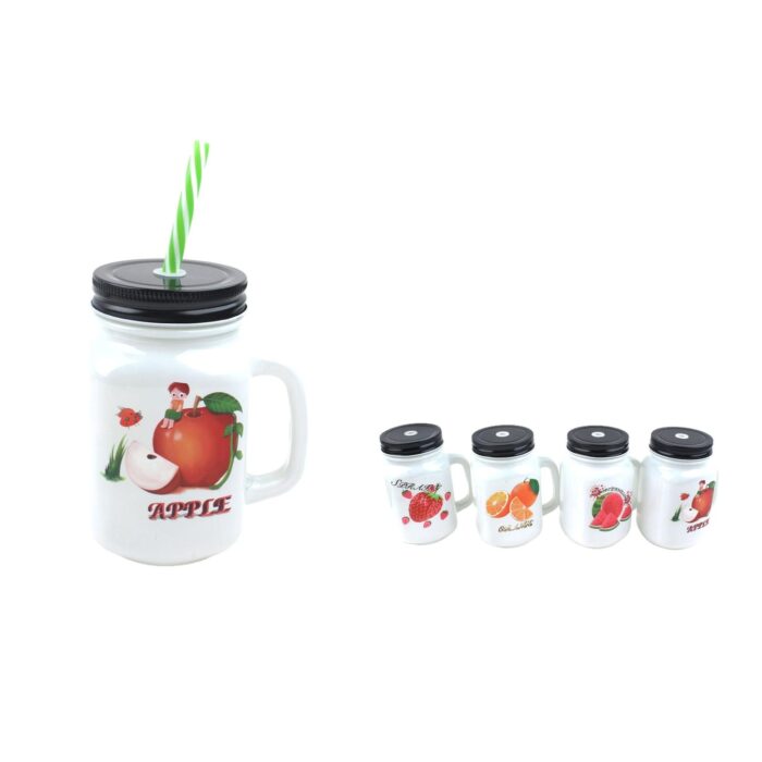 Media Fruta Blanca Nº 9 Tapa Blanca + Pajita 10,5 (7,7)*13,4 cm/500 ml - Imagen 1