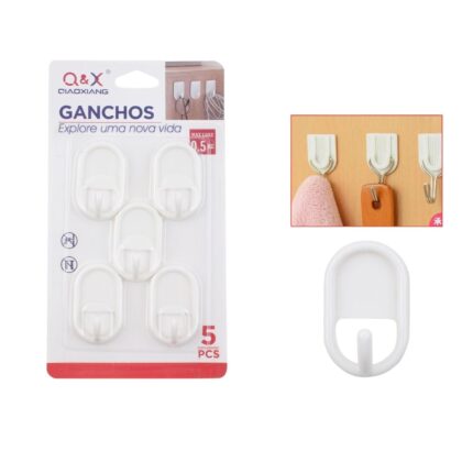 M-10986-N Gancho Adhesivo Ovalado Rectangular Pequeño X5