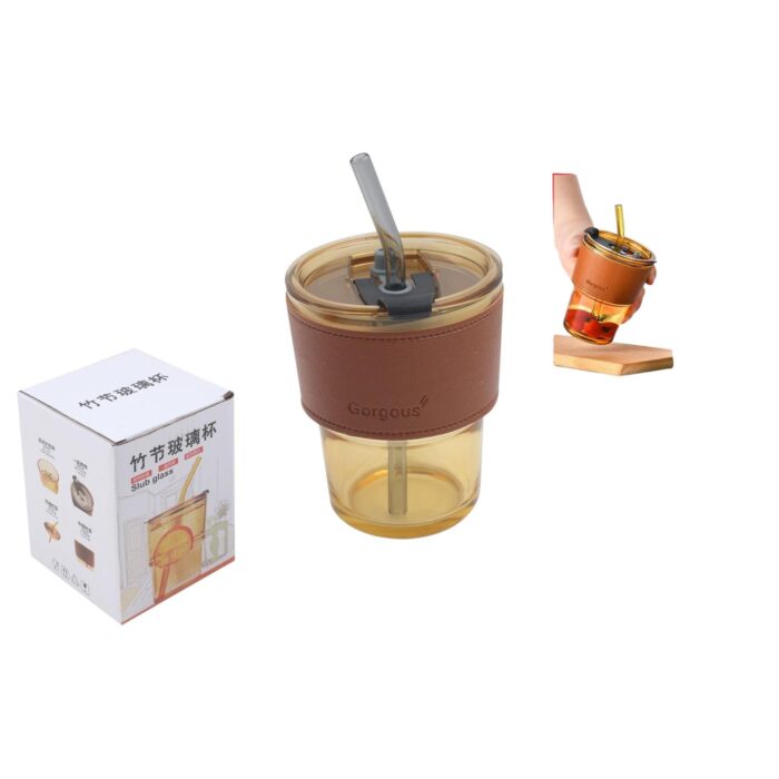 Vaso De Vidrio Con Bombilla Y Tapa De Color - Imagen 1