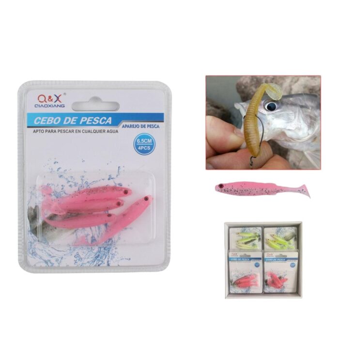 (Cebo Falso) Pez Pequeño De Cola En T Bicolor Con Ojos 6,5 Cm 4Pcs - Imagen 1