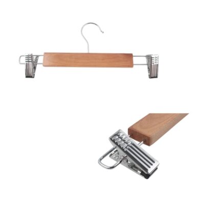 Perchas de madera natural con gancho metálico para pantalones 3 pcs 28 cm