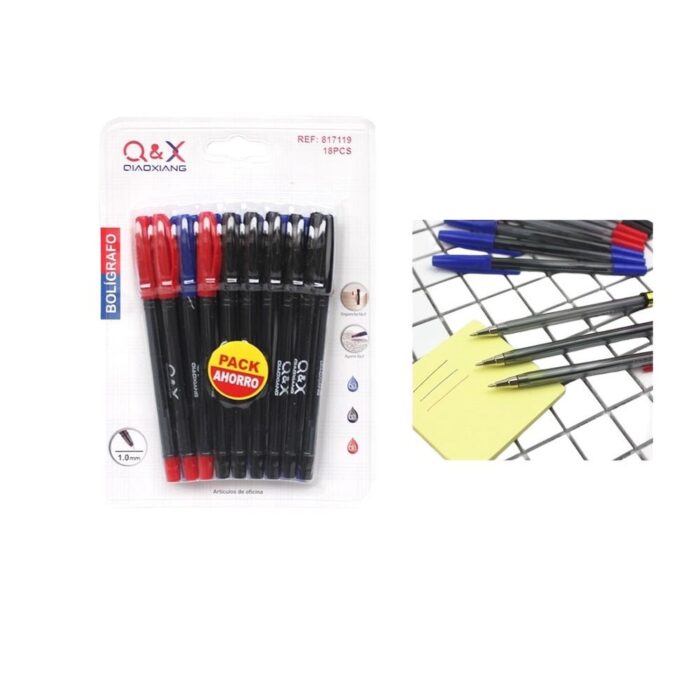 62334024 2414 Bol¨ªgrafo De Aceite Medio De Succi¨®n Completa 9 Azul 6 Negro 3 Rojo 18 Piezas - Imagen 1