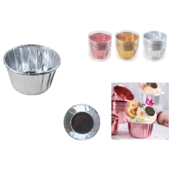 62345338 Taza Para Pastel Enrollada En Oro/Plata/Oro Rosa De Doble Cara De 5X4Cm, 10 Uds. - Imagen 1