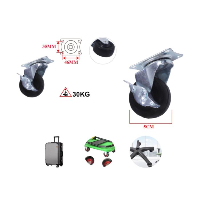 Rueda de goma industrial 2 pulgadas con freno lateral base plana - Imagen 2