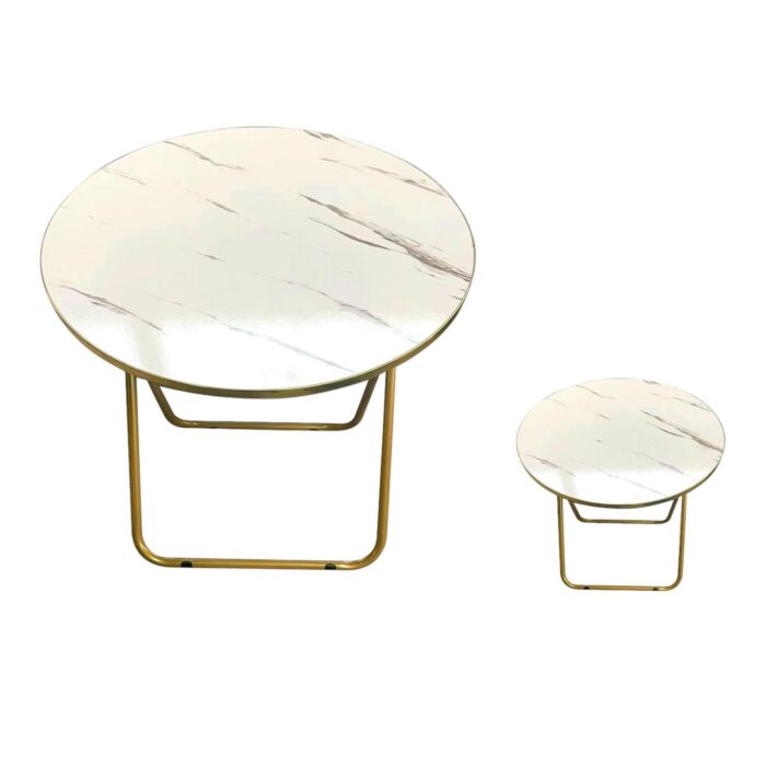 Mesa Plegable Redonda Con Diseño De Mármol Blanco 80X70C, Marco Dorado - Imagen 1