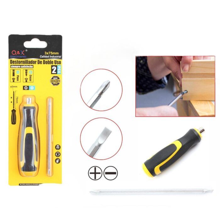 62352650 Destornillador De Doble Uso Con Mango Amarillo Y Negro 3Mm*75Mm - Imagen 1