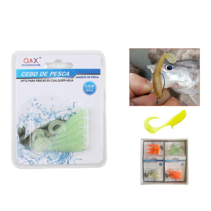 60361961 (Cebo Falso) 5 Piezas En Forma De Pez Suave Gusano Pesca Cebo Falso Gancho 6,5 Cm - Imagen 1