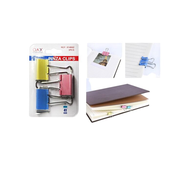 62334363 2958-3 Clip De Carpeta De Color Est¨¢ndar Nacional De Succi¨®n Completa 41Mm 3 Uds Rosa, Azul, Rosa - Imagen 1