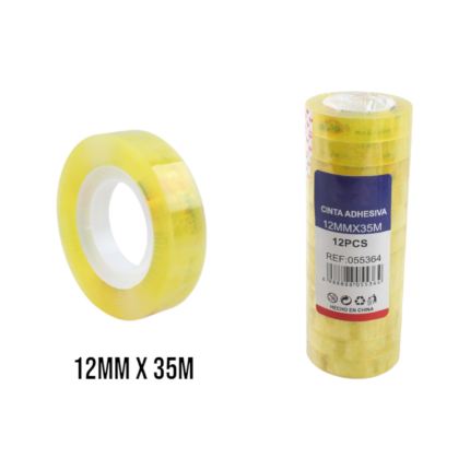 Cinta adhesiva ultratransparente amarilla 1.2cm x 35y (12 piezas por tubo)