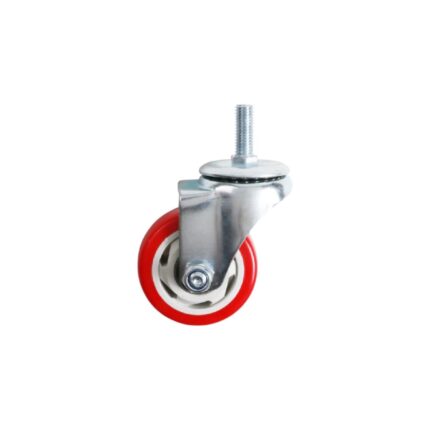 Rueda roja giratoria de eje doble mediana 3 pulgadas con varilla