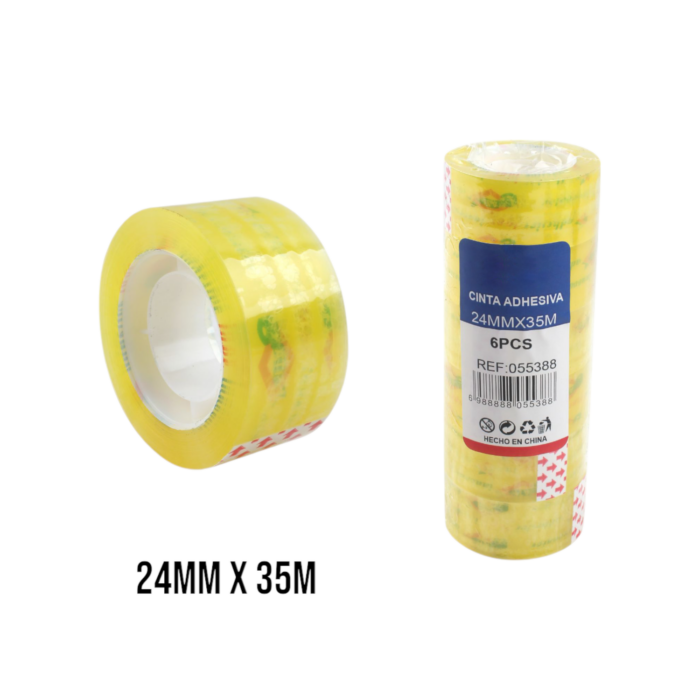 62343183 Cinta adhesiva ultratransparente amarilla 2.4cm x 35y (6 piezas por tubo) - Imagen 1