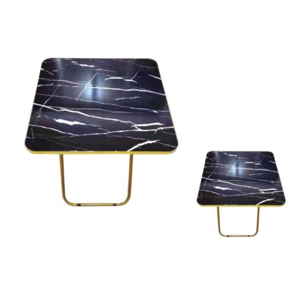 Mesa Plegable Cuadrada Con Diseño De Mármol Negro Y Marco Dorado 70X70X70Cm