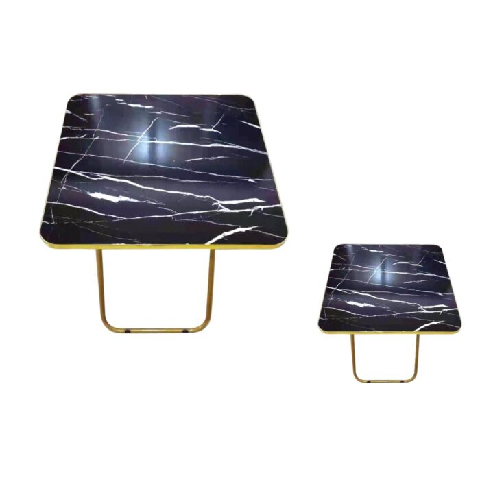 Mesa Plegable Cuadrada Con Diseño De Mármol Negro Y Marco Dorado 70X70X70Cm - Imagen 1