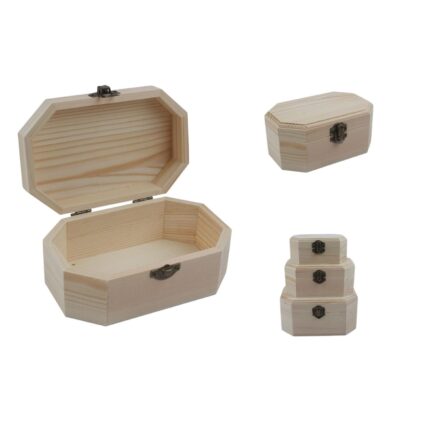 Set de tres piezas de caja de madera octagonal 30180
