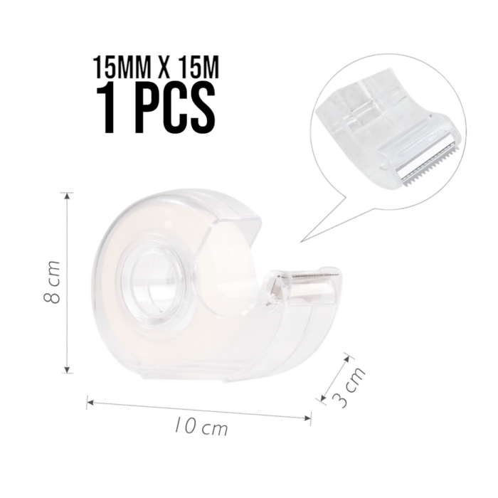 Máquina dispensadora con cinta adhesiva transparente 1.5cm x 15m (1 pieza) - Imagen 1