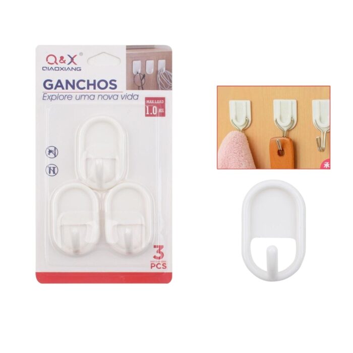 M-10985-N Gancho Adhesivo Ovalado Rectangular Mediano X3 - Imagen 1