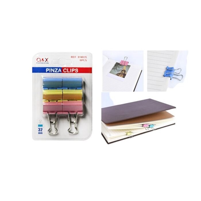 2576-3 Clip De Carpeta De Color Est¨¢ndar Nacional De Succi¨®n Completa 32Mm 6 Uds Rosa, Azul, Rosa - Imagen 1