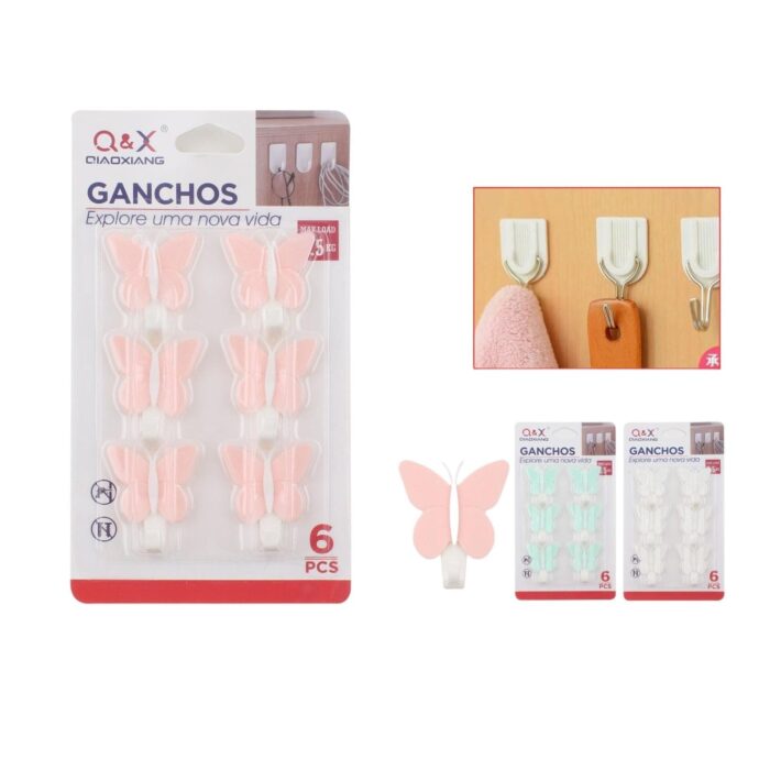 60365048 S-10992-N Gancho Adhesivo Mariposa Color Simple Tamaño Pequeño 6 Piezas - Imagen 1