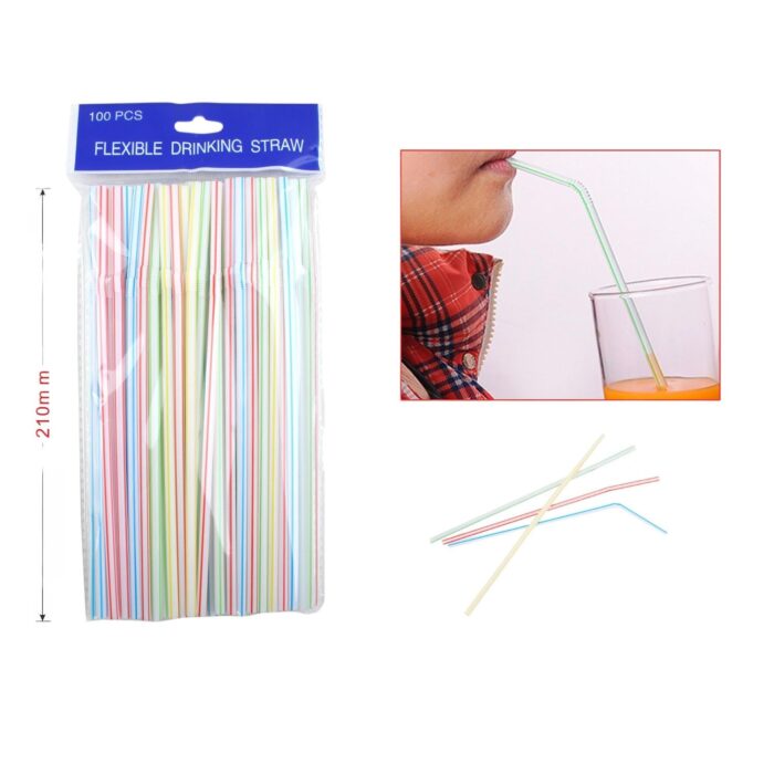 100 Pajitas De Pl¨¢stico Con Tiras De Colores De 5X210Mm - Imagen 2