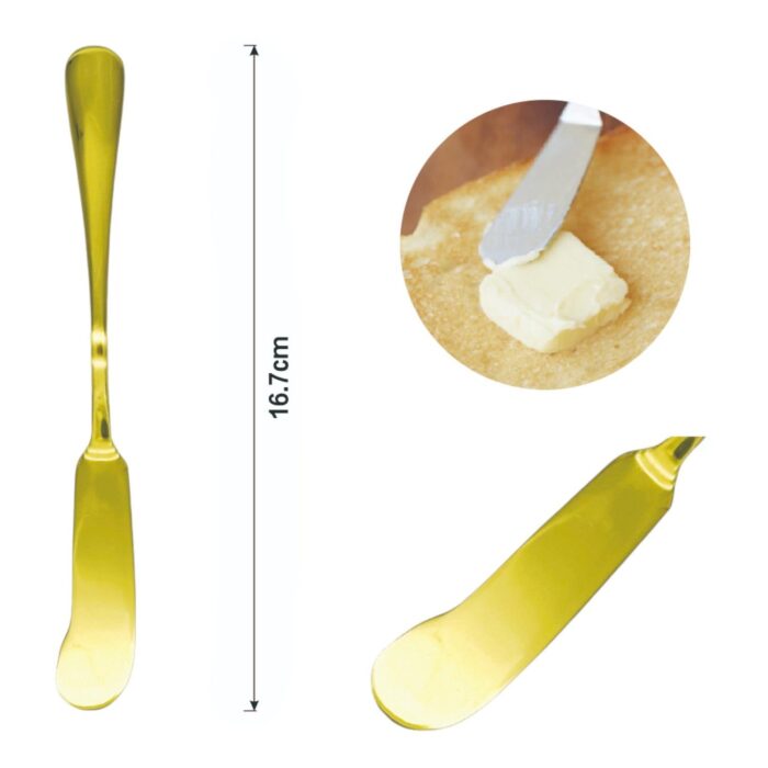 62339159 Cuchillo para mantequilla con mango redondo dorado 3PCS - Imagen 2