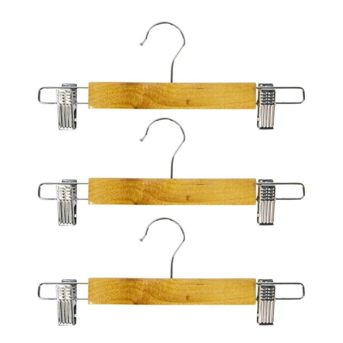 65107431 Colgadores de madera para Pantalones con Clips Metálicos Ajustables - 28 cm 3 uni - Imagen 1