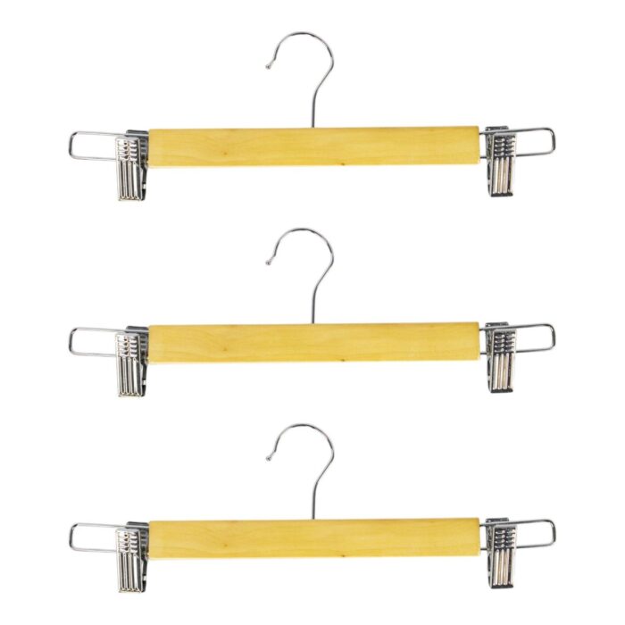 Set colgador de Madera para Pantalones con Clips Metálicos - 33cm / 3 uni - Imagen 1