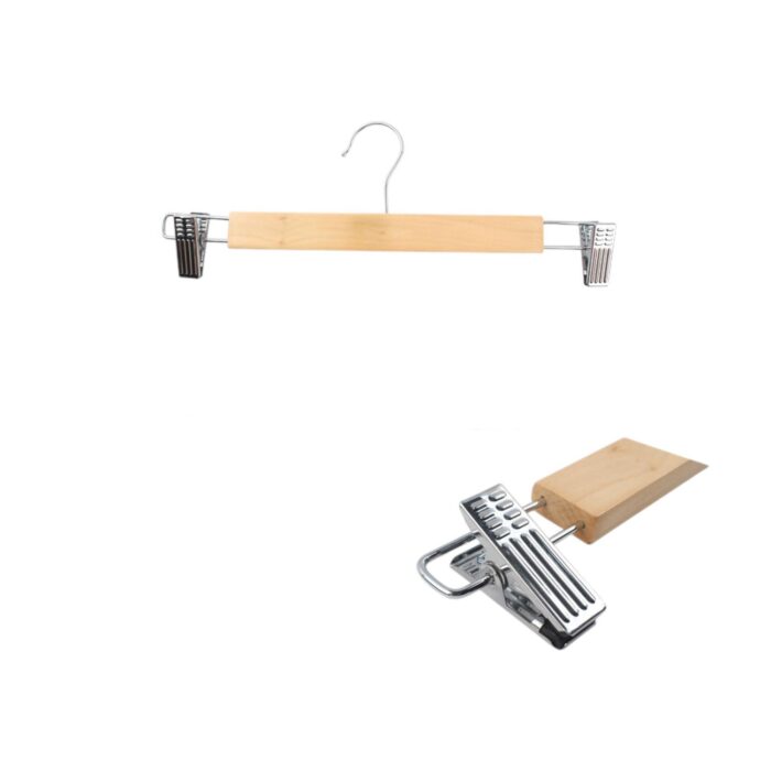 Set colgador de Madera para Pantalones con Clips Metálicos - 33cm / 3 uni - Imagen 3