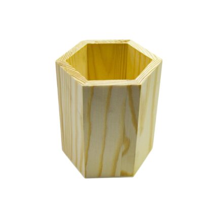 Portalápices de madera hexagonal 8x8x10cm